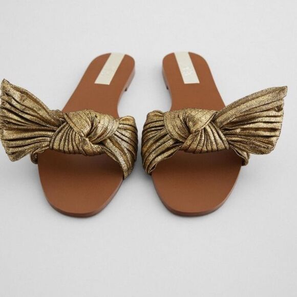 Zara Metallic Gold Women's Sandals - Picture 1 of 9